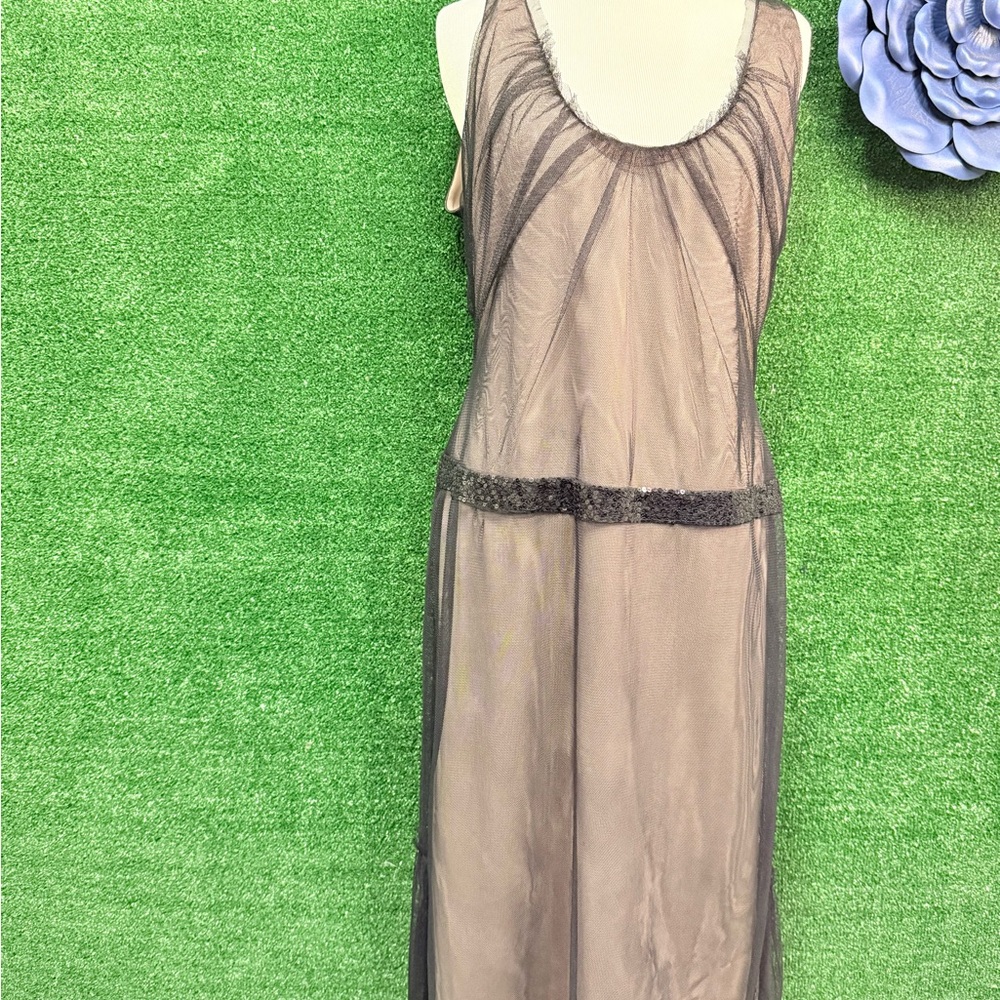 Vera Wang Sheer Ruffle Black Sequin Dress Fits Like A Medium